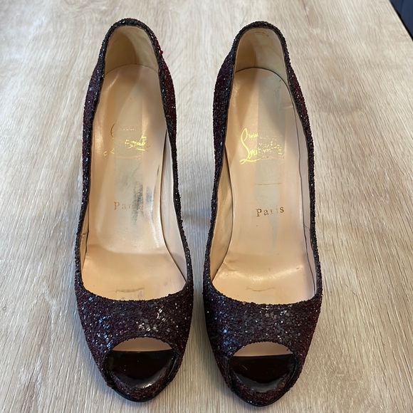Louboutin Very Prive 120MM Oxblood Glitter - 38 - Picture 8 of 10